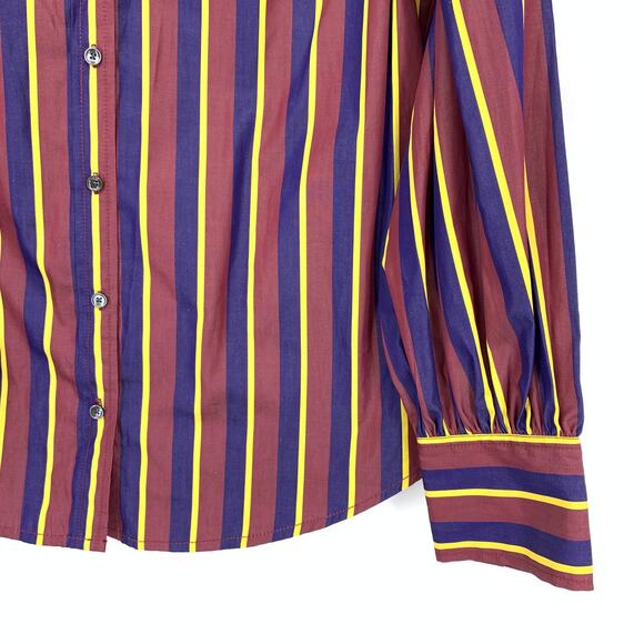 J.Crew Thomas Mason Shirting Billow Sleeve Perfect Shirt Sz M Maroon Blue Yellow - Picture 4 of 7